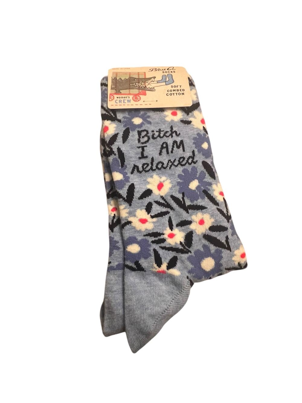 NWT Blue Q Women's 5-10 I am relaxed Soft Printed Blue Cabin Comfort Socks